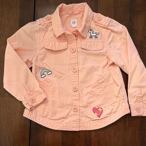 GAP Kids Light Peach Shirt Jacket with Patches